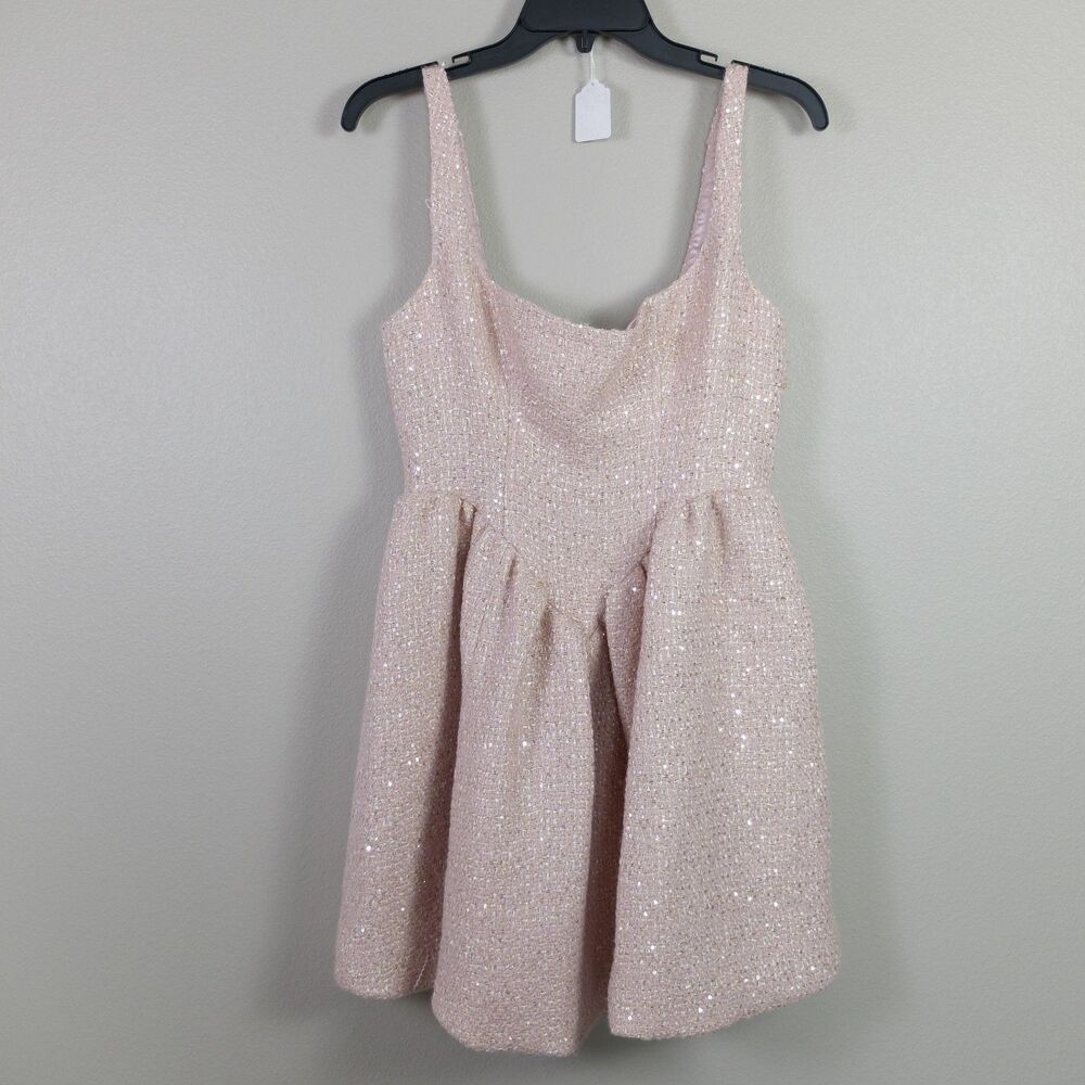 AQUA x Wicked Bloomingdale's Exclusive Pink Sequin Tweed Dress Size M NWT - Picture 10 of 13